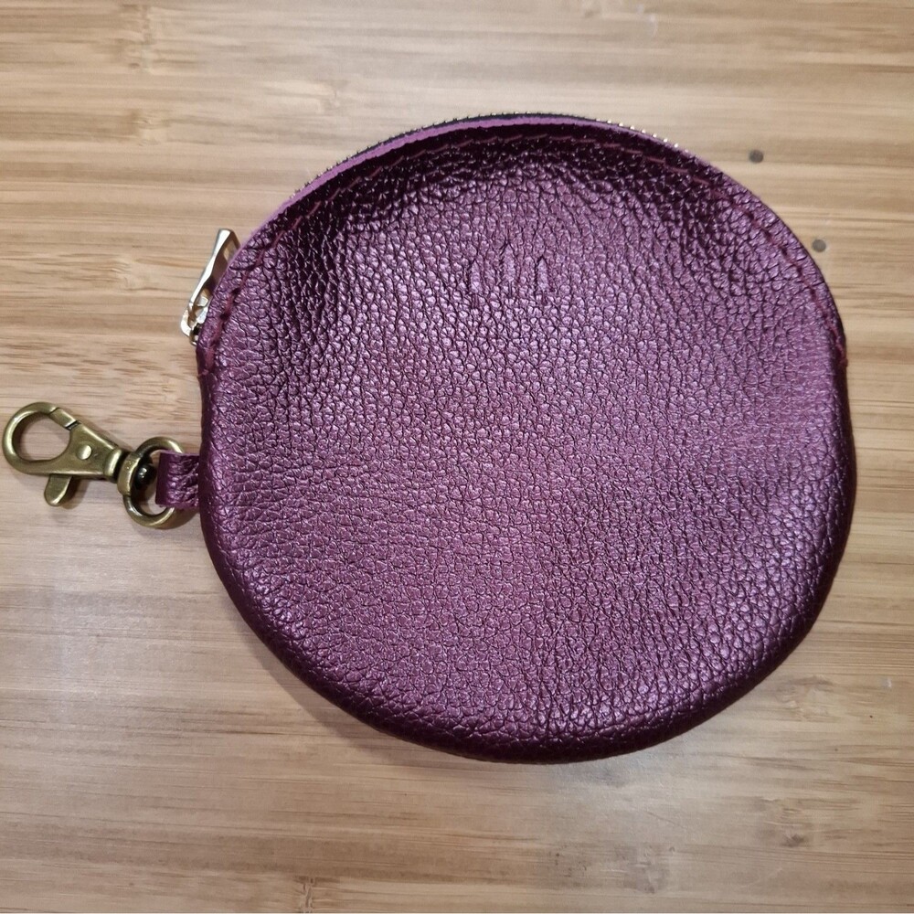 Portland Leather Goods Circle Pouch NWOT Leather Coin Metallic Supernova Purple